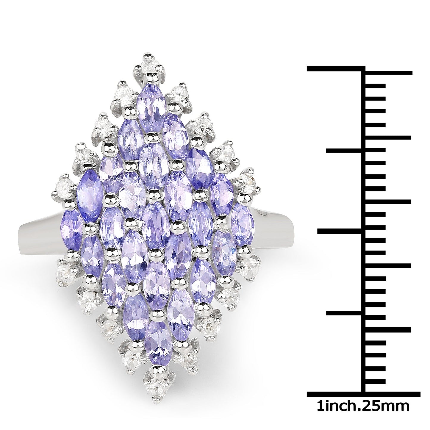 2.40 Carat Genuine Tanzanite and White Topaz .925 Sterling Silver Ring