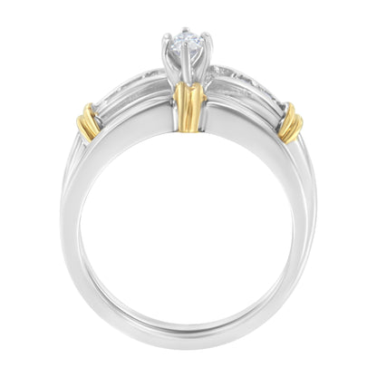 14K Yellow and White Gold 1/3 Cttw Marquise Diamond Cocktail Engagement Ring Set (H-I Color, SI1-SI2 Clarity) - Size 7