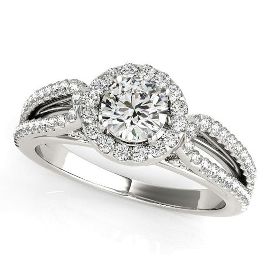 Bague de fiançailles en or blanc 14 carats avec diamants et anneau fendu en forme de goutte (total 7/8 carat)