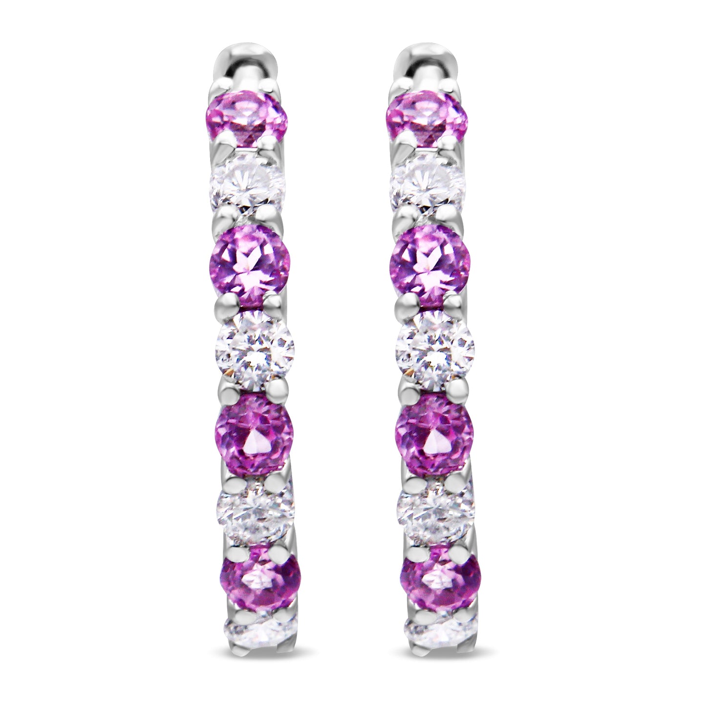 10K White Gold, Â½ Cttw Diamond, & Â½ Cttw Lab-Grown Blue Sapphire Leverback Hoop Earrings (H-I Color, I1-I2 Clarity)