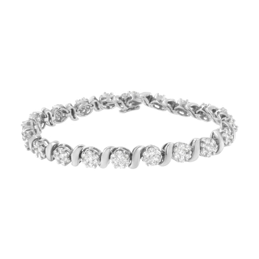 Bracelet de tennis 7" en or blanc 14 carats avec diamants en grappe florale S-Link de 5,25 carats (pureté I-J, couleur SI2-I1)