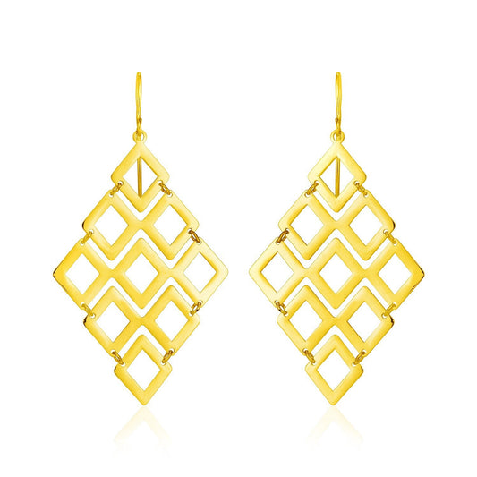 Boucles d'oreilles en or jaune 14 carats avec motifs losanges ouverts polis