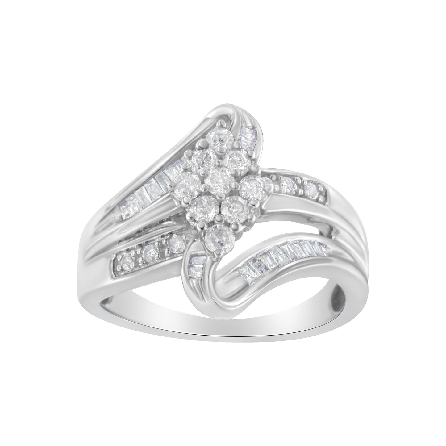 10K White Gold 1/2 cttw Diamond Cluster Ring (H-I Clarity, I2-I3 Color) - Size 6