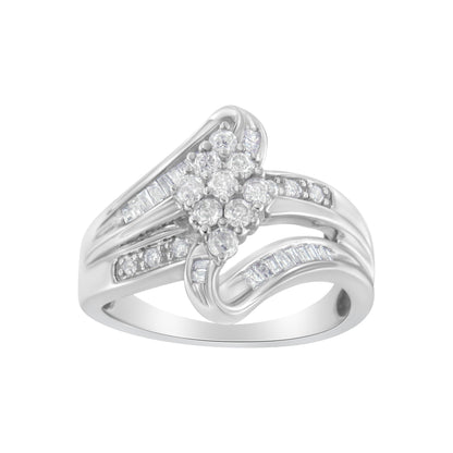 10K White Gold 1/2 cttw Diamond Cluster Ring (H-I Clarity, I2-I3 Color) - Size 6