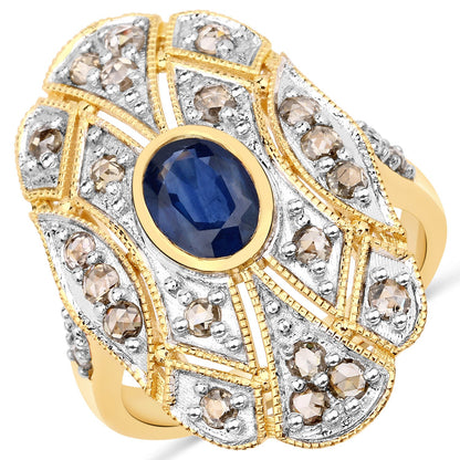 1.84 Carat Genuine Blue Sapphire and Diamond .925 Sterling Silver Ring