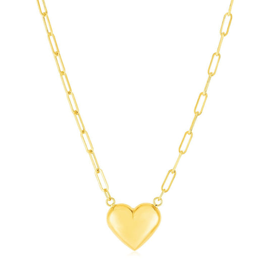 Collier en chaîne trombone en or jaune 14 carats avec cœur gonflé