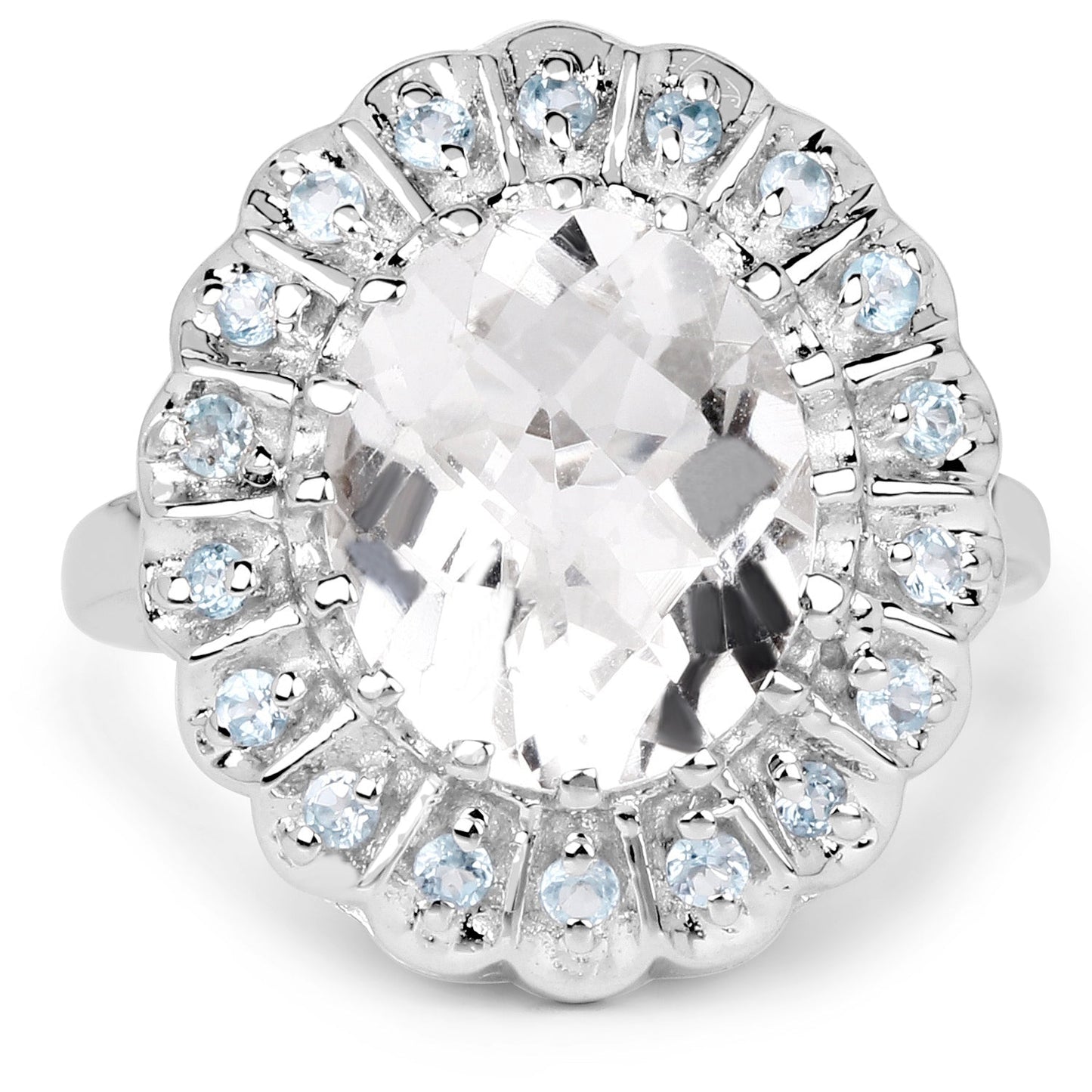 5.90 Carat Genuine Crystal Quartz and Swiss Blue Topaz .925 Sterling Silver Ring