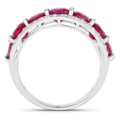 3.24 Carat Genuine Ruby and White Diamond 14K White Gold Ring