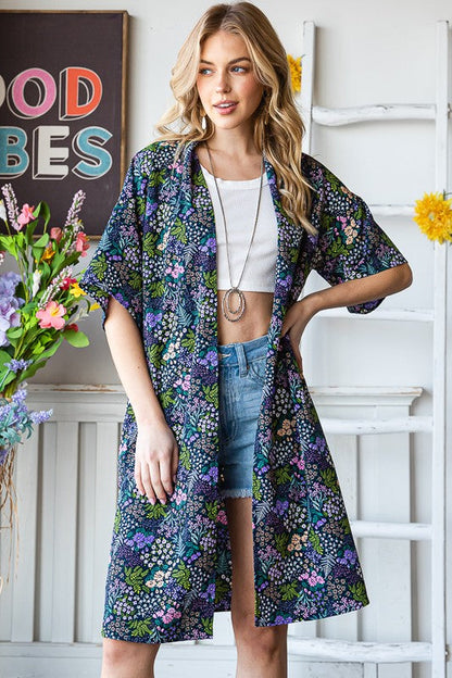 Heimish Full Size Half Sleeve Floral Open Cardigan Plus Size