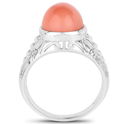 6.00 Carat Genuine Peach Moonstone .925 Sterling Silver Ring
