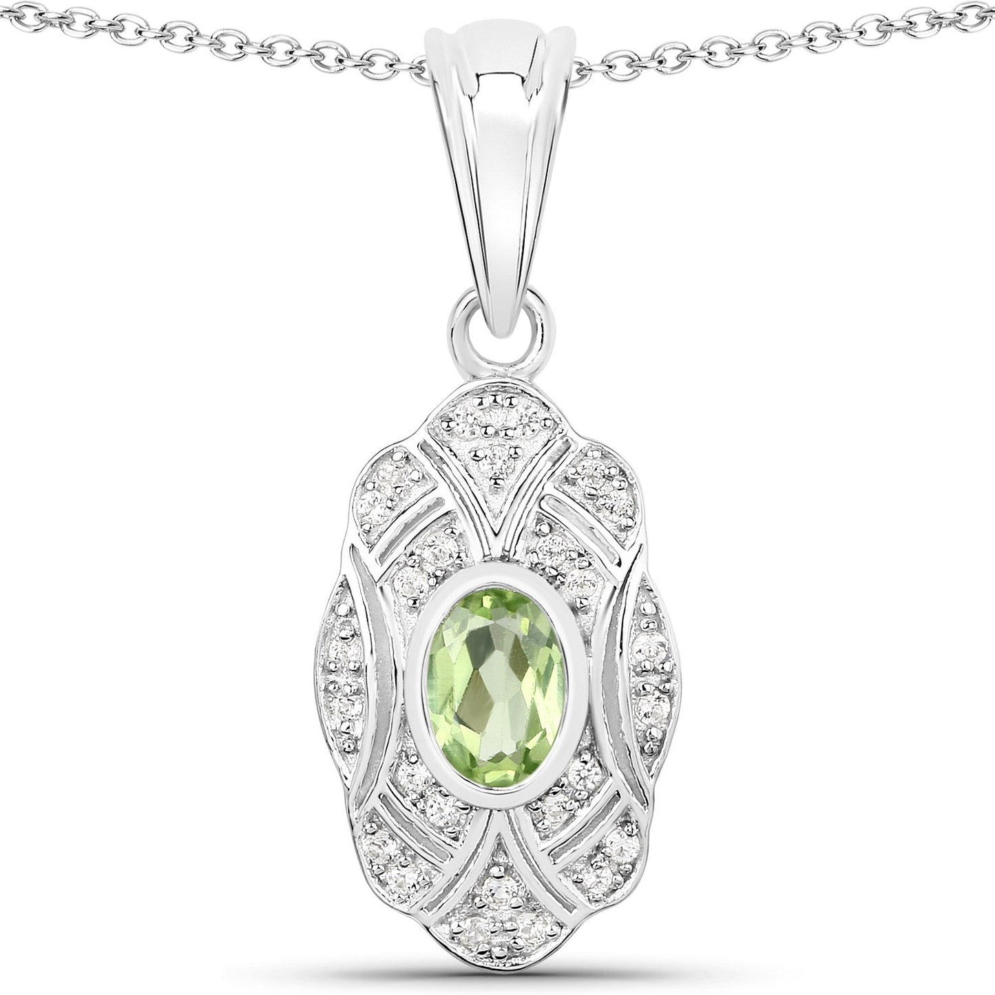 0.55 Carat Genuine Peridot and White Topaz .925 Sterling Silver Pendant