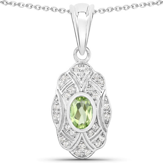 0.55 Carat Genuine Peridot and White Topaz .925 Sterling Silver Pendant