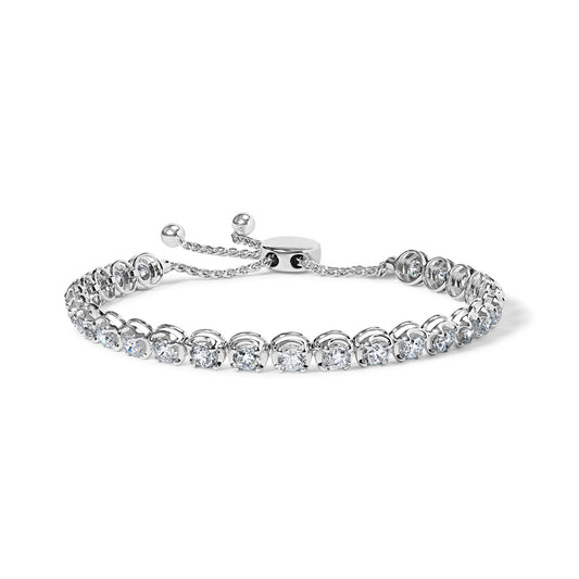 Bracelet tennis Bolo ajustable en or blanc 14 carats avec diamants de 6,00 carats (couleur I-J, pureté I1-I2) de 10 à 25 cm