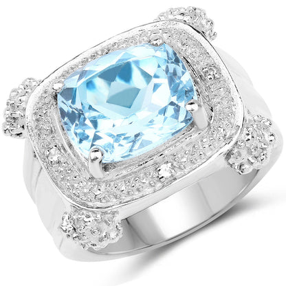 4.90 Carat Genuine Blue Topaz & White Topaz .925 Sterling Silver Ring
