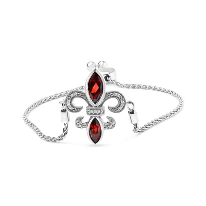 .925 Sterling Silver Marquise Garnet  and Diamond Accent Lariat 4â€-10â€ Fleur De Lis Adjustable Bolo Bracelet (H-I Color, SI1-SI2 Clarity)