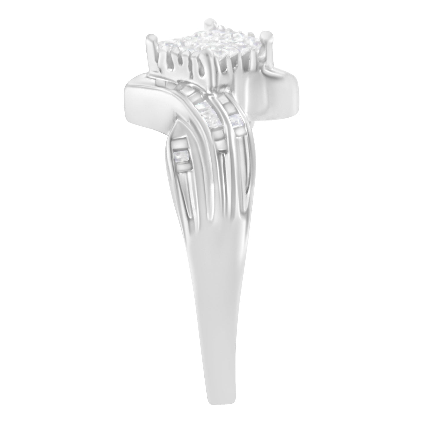 10K White Gold 1/3 Cttw Princess and Baguette Cut Diamond Bypass Style Cocktail Ring (I-J Color, I1-I2 Clarity) - Size 4