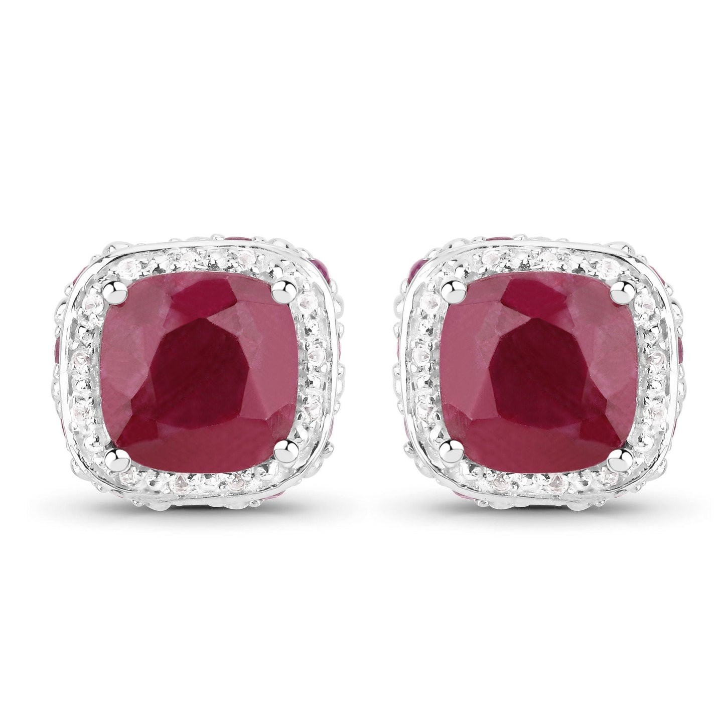 6.12 Carat Dyed Ruby, Ruby and White Topaz .925 Sterling Silver Earrings