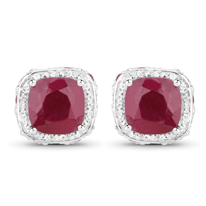 6.12 Carat Dyed Ruby, Ruby and White Topaz .925 Sterling Silver Earrings