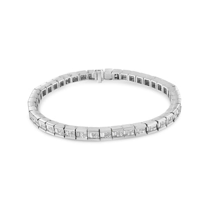 14K White Gold 4 3/8 Cttw Alternating Invisible Set Princess and Baguette Diamond Tennis Bracelet (G-H Color, VS1-VS2 Clarity) - Size 7"