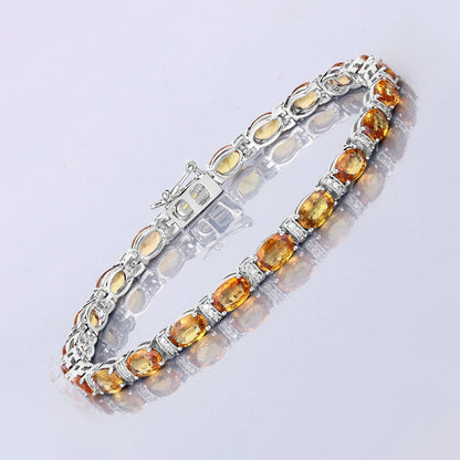 12.33 Carat Genuine Orange Sapphire and White Diamond 14K White Gold Bracelet