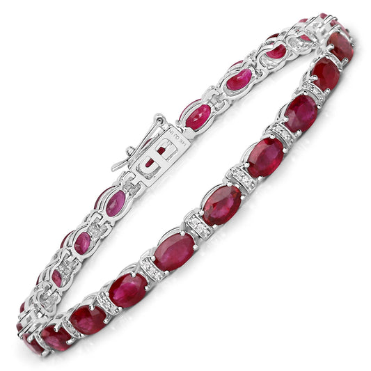 Bracelet en or blanc 14K, rubis véritable de 11,67 carats et diamants blancs