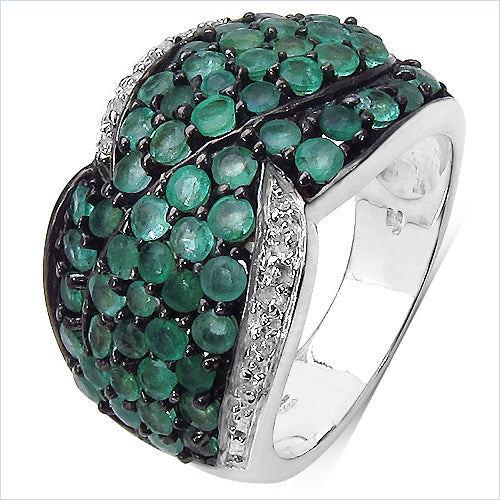 2.28 Carat Genuine Emerald & White Topaz .925 Sterling Silver Ring