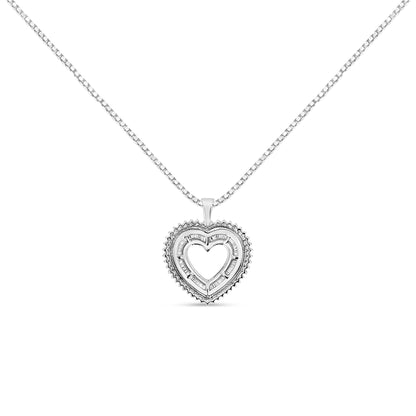 .925 Sterling Silver 1.0 Ctw Diamond Shadow Open Heart Halo 18" Pendant Necklace (I-J Color, I1-I2 Clarity)