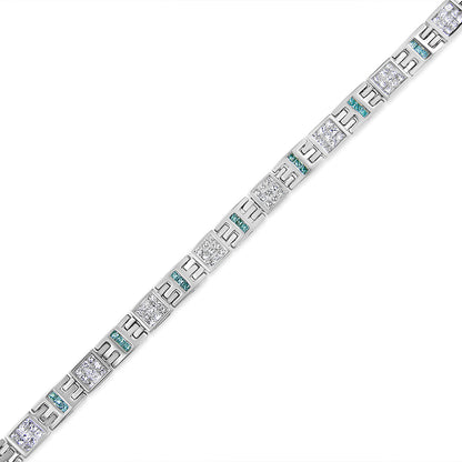 14K White Gold Princess-Cut white and Blue Diamond 3.00 cttw Fashion Link Bracelet (H-I Color, SI1-SI2 Clarity)