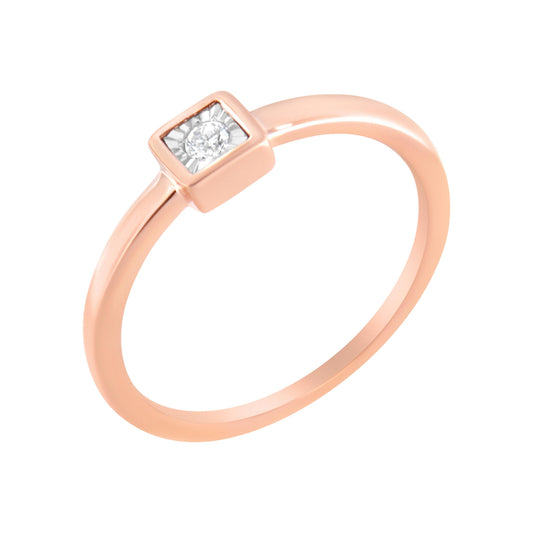Bague de Fiançailles en Argent Sterling 925 Plaqué Or Rose 14K avec Diamant Sertissage Miracle 1/20 carat (Couleur J-K, Clarté I1-I2) - Taille 6