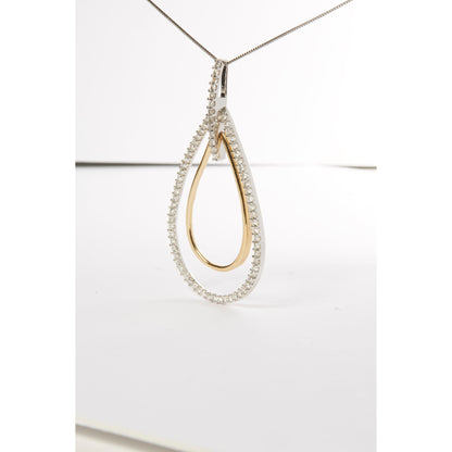 14K Two-Tone Gold Round Cut Diamond Double Burst Pendant Necklace (1.00 cttw, H-I Color, SI2-I1 Clarity)