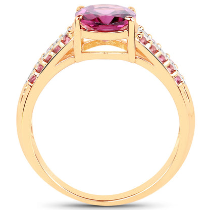 14K Yellow Gold Plated 3.32 Carat Genuine Rhodolite and White Topaz .925 Sterling Silver Ring
