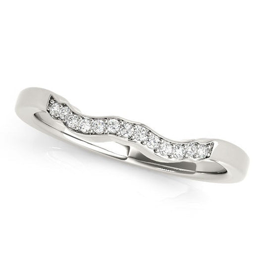 Alliance en or blanc 14 carats, motif ondulé avec diamants (1/15 carat poids total)
