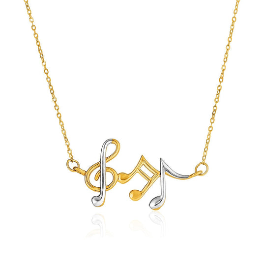 Collier notes de musique en or bicolore 14 carats jaune et blanc