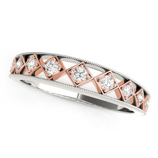 Alliance unique en or blanc et or rose 14 carats avec diamants (0,10 carat au total)