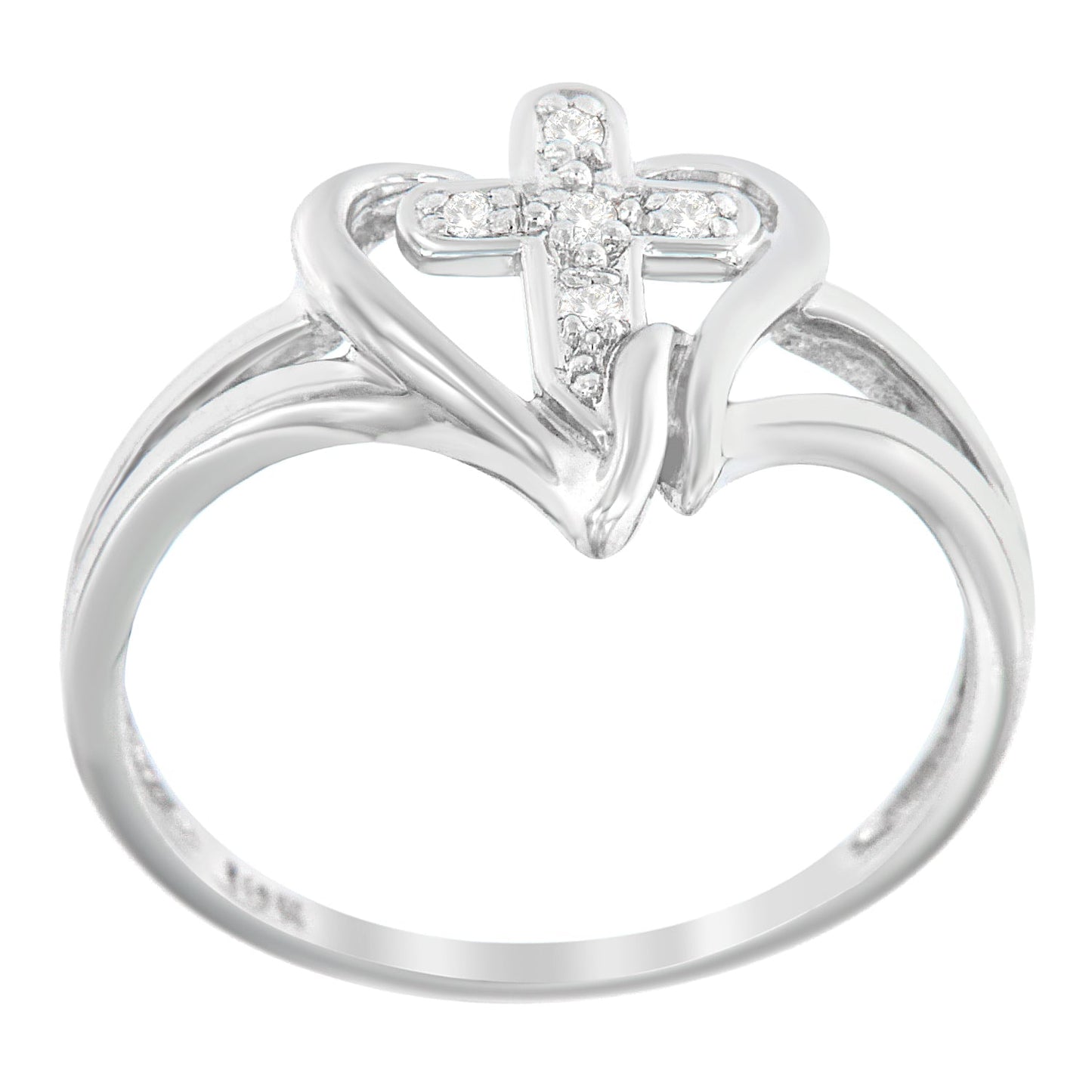 10K White Gold Diamond-Accented Cross & Open Heart Promise Fashion Ring (H-I Color, I1-I2 Clarity) - Size 7
