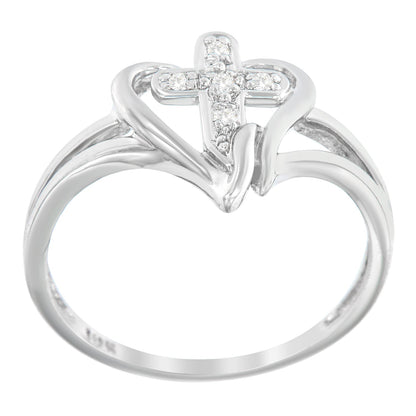 10K White Gold Diamond-Accented Cross & Open Heart Promise Fashion Ring (H-I Color, I1-I2 Clarity) - Size 7