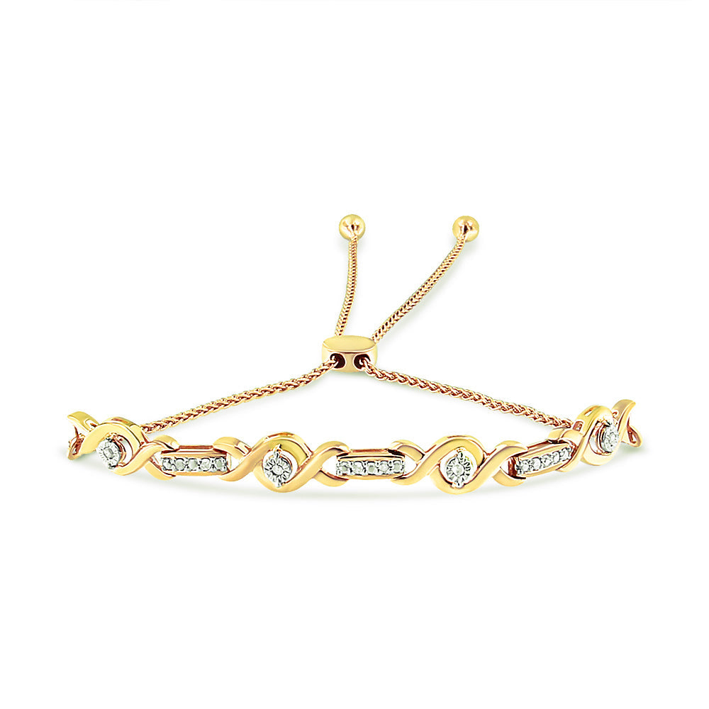 14K Yellow Gold Plated .925 Sterling Silver Channel Set Diamond Accent Twist 4â€-10â€ Adjustable Bolo Bracelet (I-J Color, I3 Clarity)