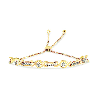 14K Yellow Gold Plated .925 Sterling Silver Channel Set Diamond Accent Twist 4â€-10â€ Adjustable Bolo Bracelet (I-J Color, I3 Clarity)
