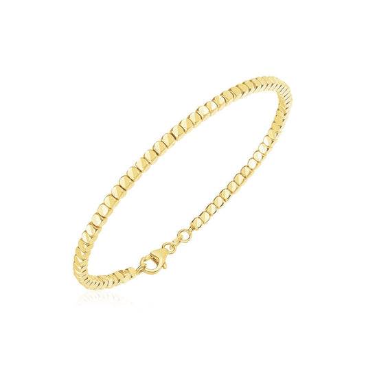 Bracelet manchette jonc perlé en or jaune 14 carats poli