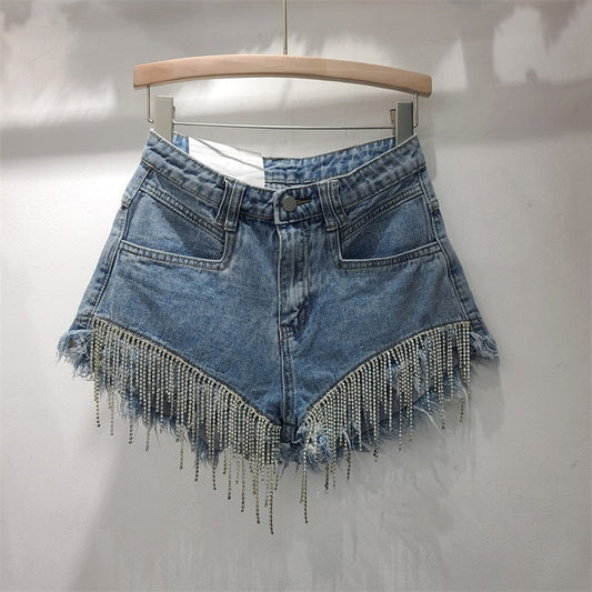 Pantalones cortos de mezclilla rasgados de talle alto para mujer, verano 2023