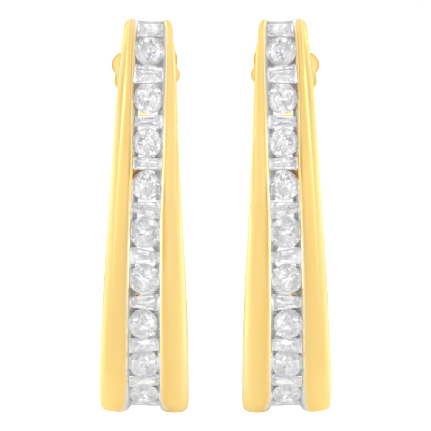 10K Yellow Gold 1 cttw Channel Set Diamond J-Hoop Earrings (H-I Clarity, I1-I2 Color)