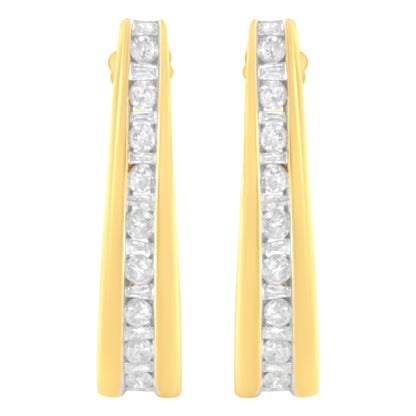 10K Yellow Gold 1 cttw Channel Set Diamond J-Hoop Earrings (H-I Clarity, I1-I2 Color)