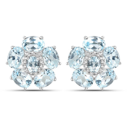 18K White Gold Plated 10.48 Carat Genuine Blue Topaz and White Topaz .925 Sterling Silver Earrings