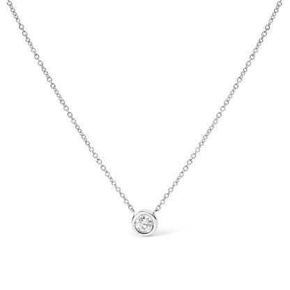 10K White Gold 1/10 Carat Round Brilliant-Cut Diamond Modern Bezel-Set Solitaire 16"-18" Pendant Necklace (H-I Color, SI2-I1 Clarity)