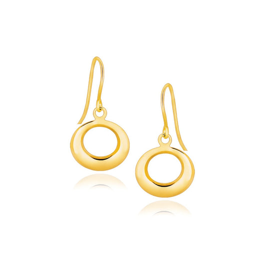 Boucles d'oreilles pendantes cercle ouvert en or jaune 14 carats