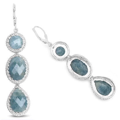 21.32 Carat Genuine Milky Aquamarine .925 Sterling Silver Earrings