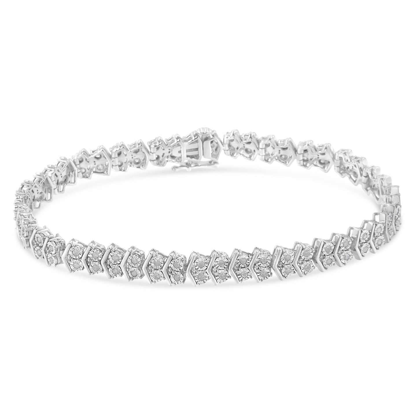 .925 Sterling Silver 1.0 Cttw Chevron 2 Stone Arrow Link Tennis Bracelet (I-J Color, I3 Clarity) - 7â€