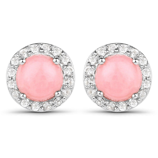 1.36 Carat Genuine Pink Opal and White Topaz .925 Sterling Silver Earrings