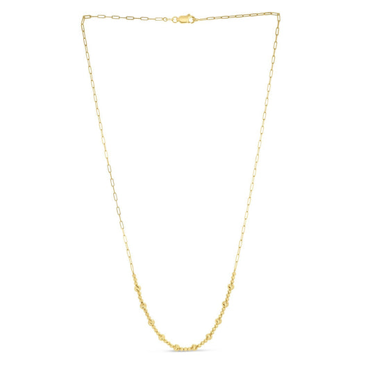 Collier maillon trombone avec perles en or jaune 14 carats