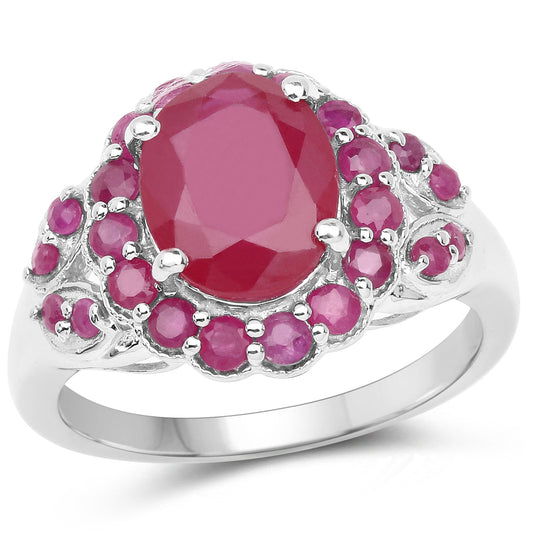 Bague en argent sterling 925 avec rubis et rubis remplis de verre de 4,43 carats